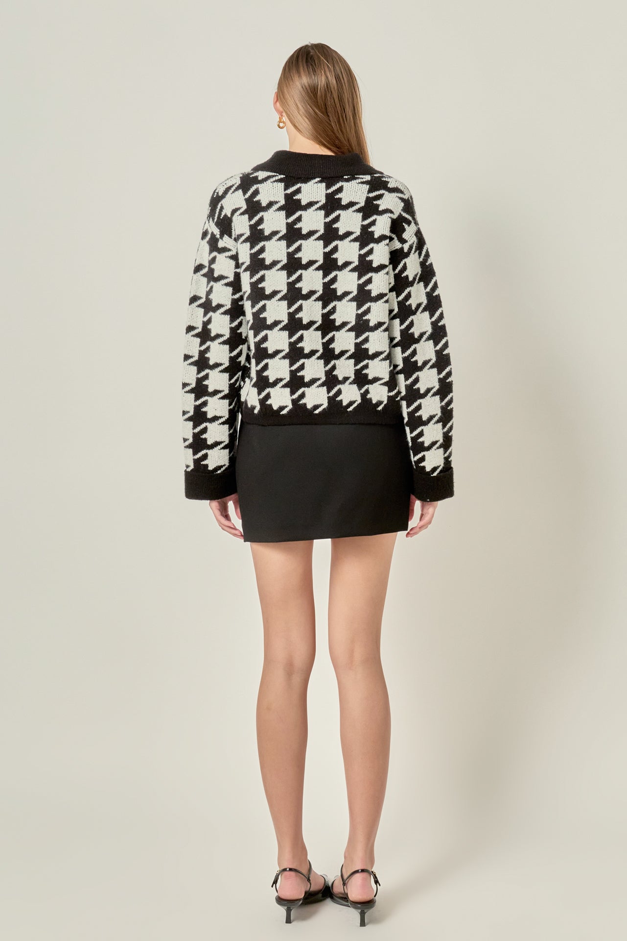 Houndstooth Collared Cardigan