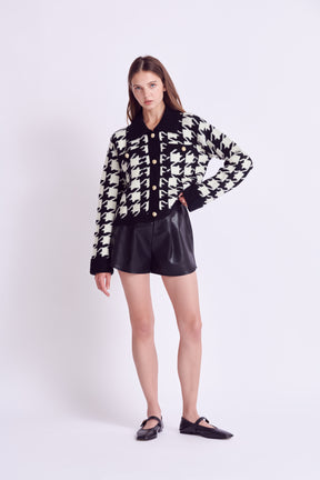 ENGLISH FACTORY - Houndstooth Collared Cardigan - SWEATERS & KNITS available at Objectrare