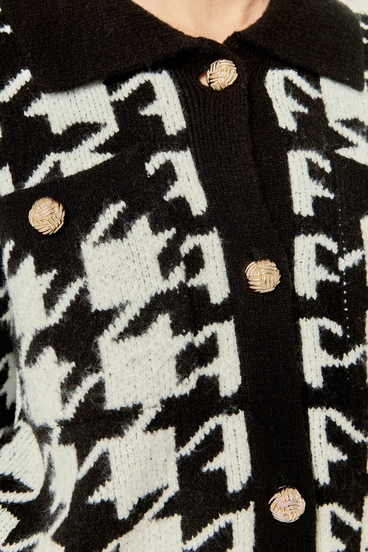 Houndstooth Collared Cardigan