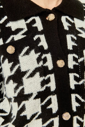 Houndstooth Collared Cardigan