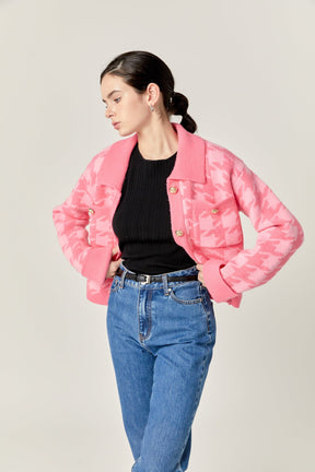 ENGLISH FACTORY - Houndstooth Collared Cardigan - SWEATERS & KNITS available at Objectrare