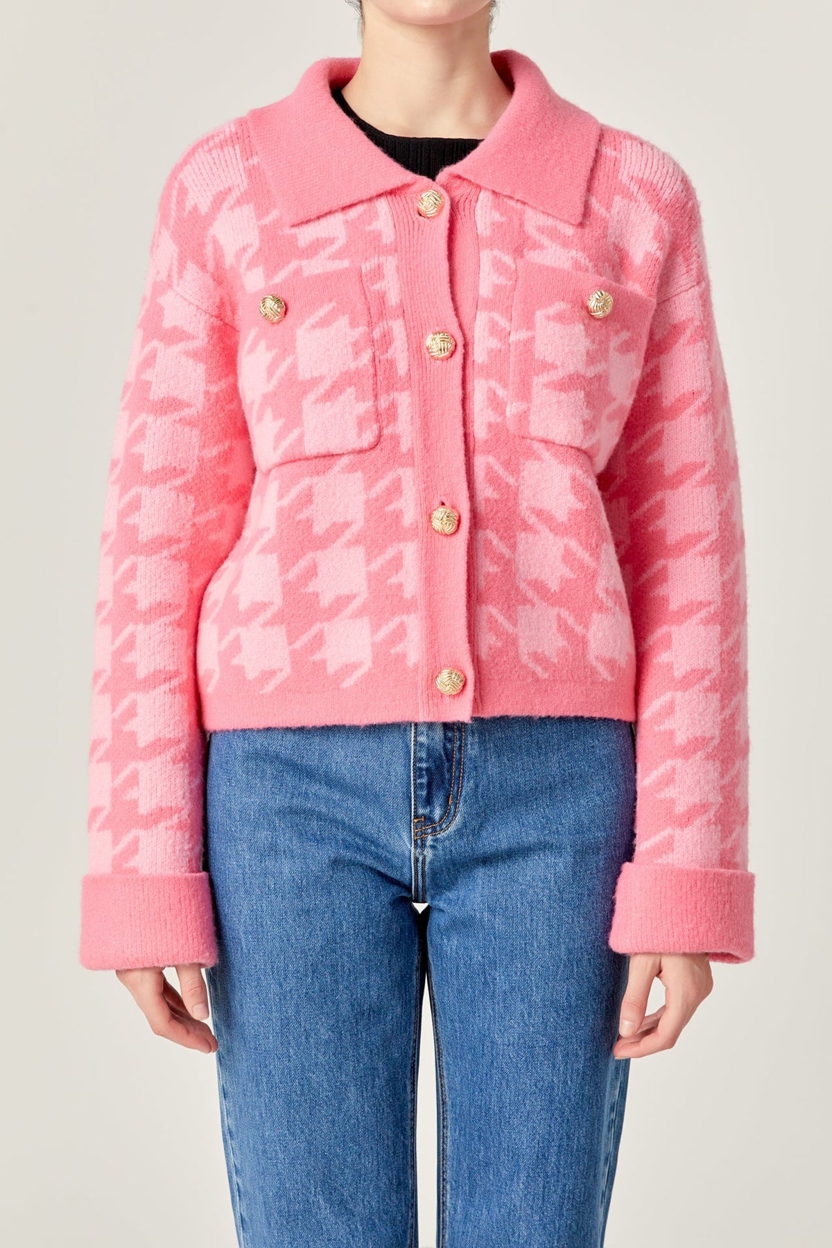ENGLISH FACTORY - Houndstooth Collared Cardigan - SWEATERS & KNITS available at Objectrare