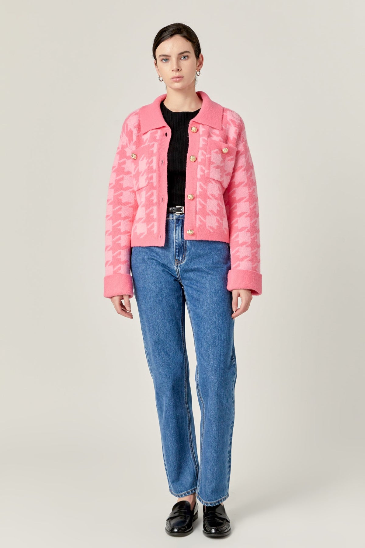 ENGLISH FACTORY - Houndstooth Collared Cardigan - SWEATERS & KNITS available at Objectrare