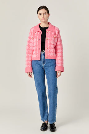 ENGLISH FACTORY - Houndstooth Collared Cardigan - SWEATERS & KNITS available at Objectrare
