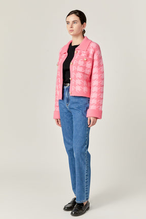 ENGLISH FACTORY - Houndstooth Collared Cardigan - SWEATERS & KNITS available at Objectrare