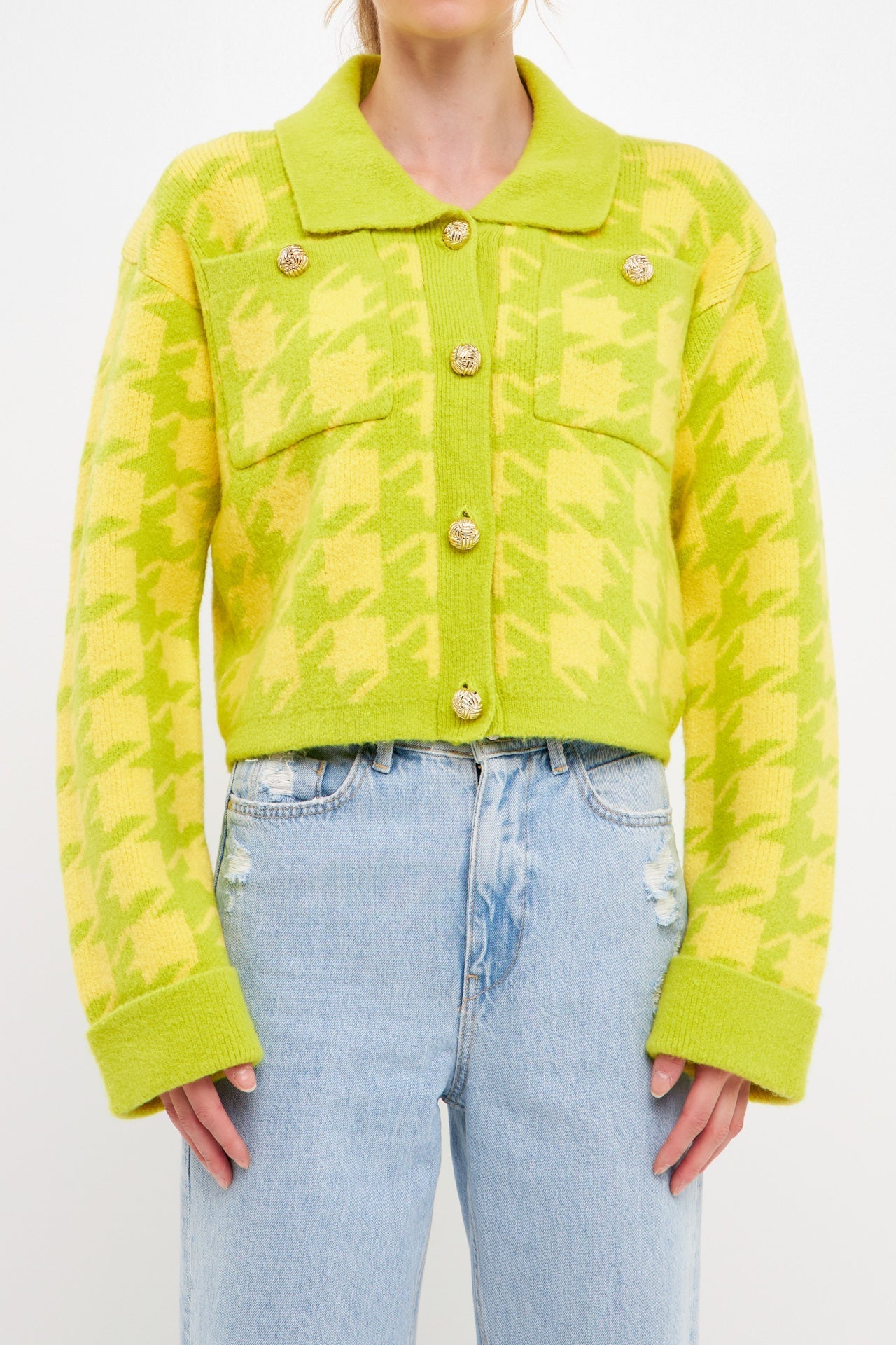 ENGLISH FACTORY - Houndstooth Collared Cardigan - SWEATERS & KNITS available at Objectrare