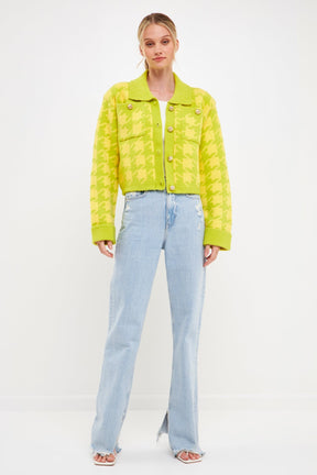 ENGLISH FACTORY - Houndstooth Collared Cardigan - SWEATERS & KNITS available at Objectrare