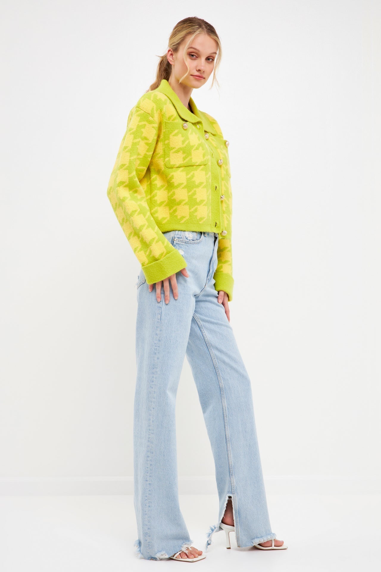 ENGLISH FACTORY - Houndstooth Collared Cardigan - SWEATERS & KNITS available at Objectrare