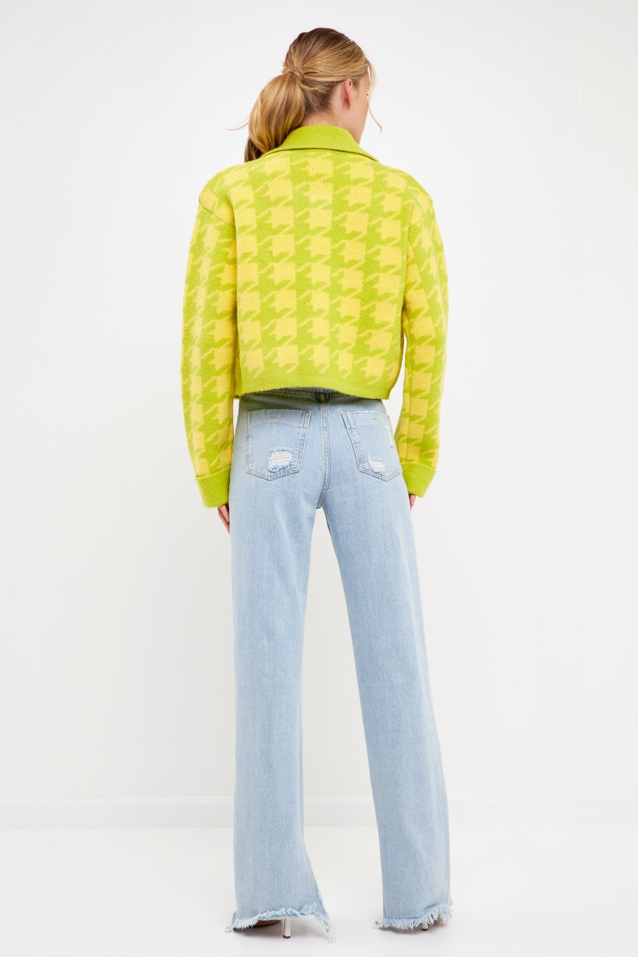 ENGLISH FACTORY - Houndstooth Collared Cardigan - SWEATERS & KNITS available at Objectrare