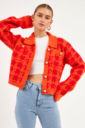 ENGLISH FACTORY - Houndstooth Collared Cardigan - SWEATERS & KNITS available at Objectrare
