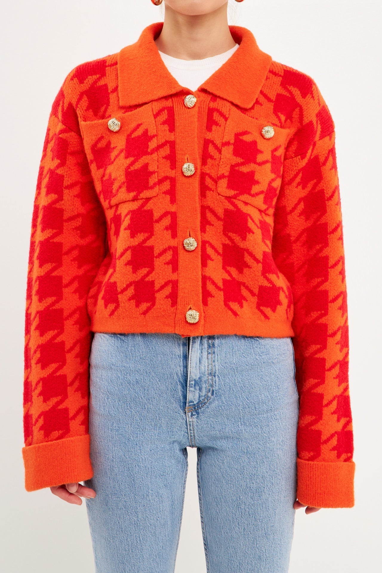 ENGLISH FACTORY - Houndstooth Collared Cardigan - SWEATERS & KNITS available at Objectrare