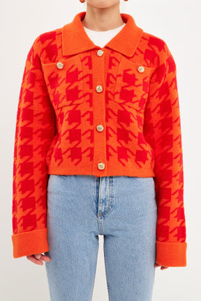 ENGLISH FACTORY - Houndstooth Collared Cardigan - SWEATERS & KNITS available at Objectrare