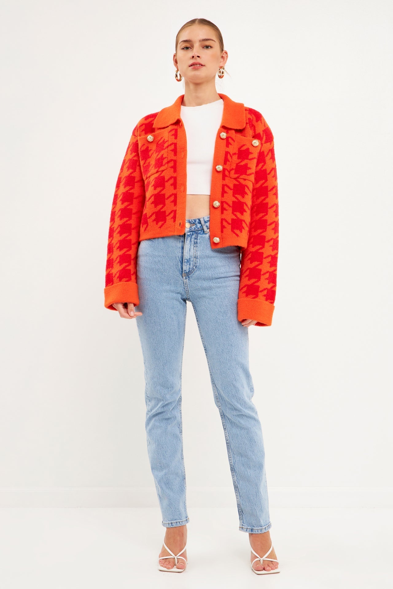 ENGLISH FACTORY - Houndstooth Collared Cardigan - SWEATERS & KNITS available at Objectrare