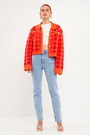 ENGLISH FACTORY - Houndstooth Collared Cardigan - SWEATERS & KNITS available at Objectrare