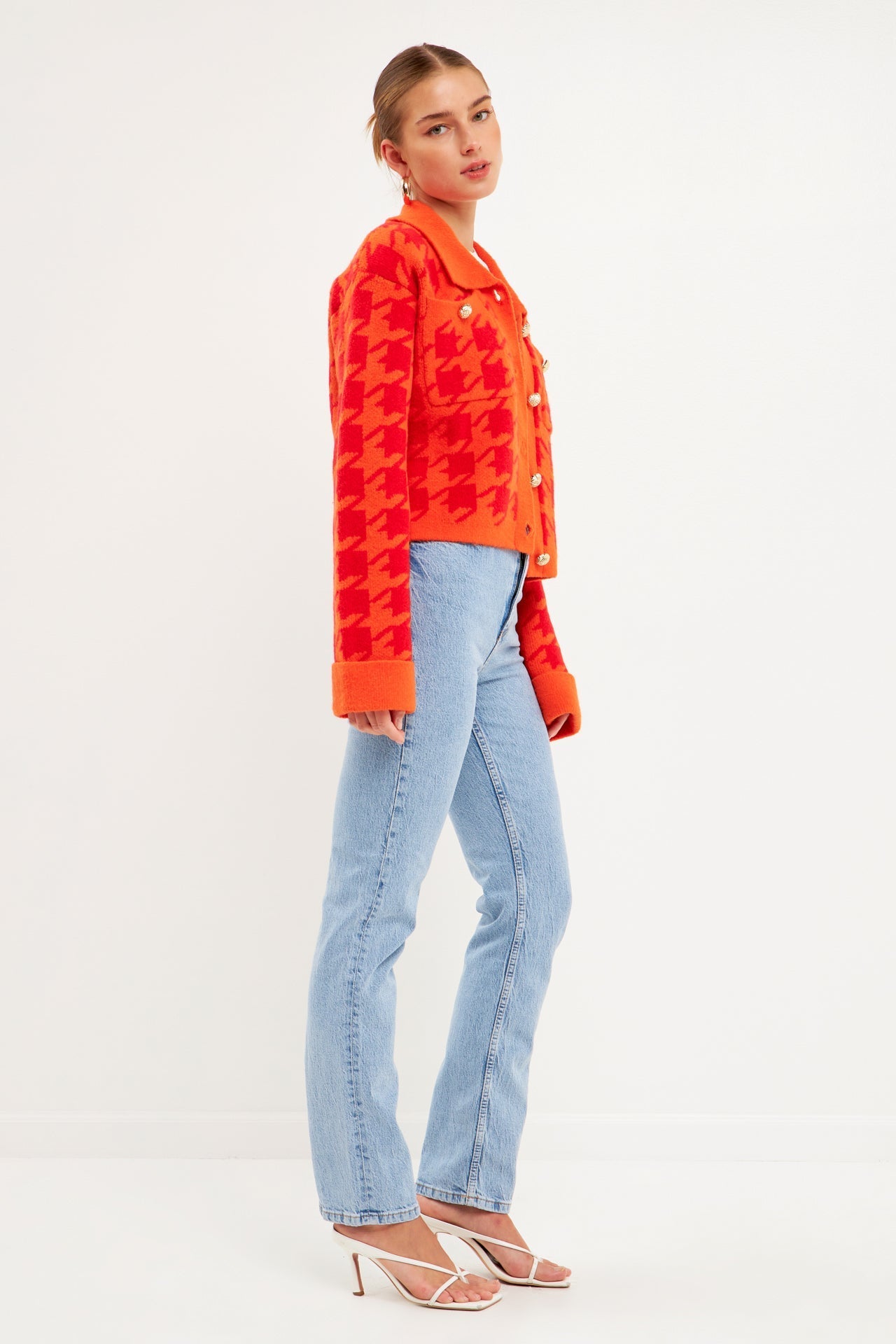 ENGLISH FACTORY - Houndstooth Collared Cardigan - SWEATERS & KNITS available at Objectrare