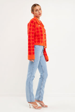 ENGLISH FACTORY - Houndstooth Collared Cardigan - SWEATERS & KNITS available at Objectrare