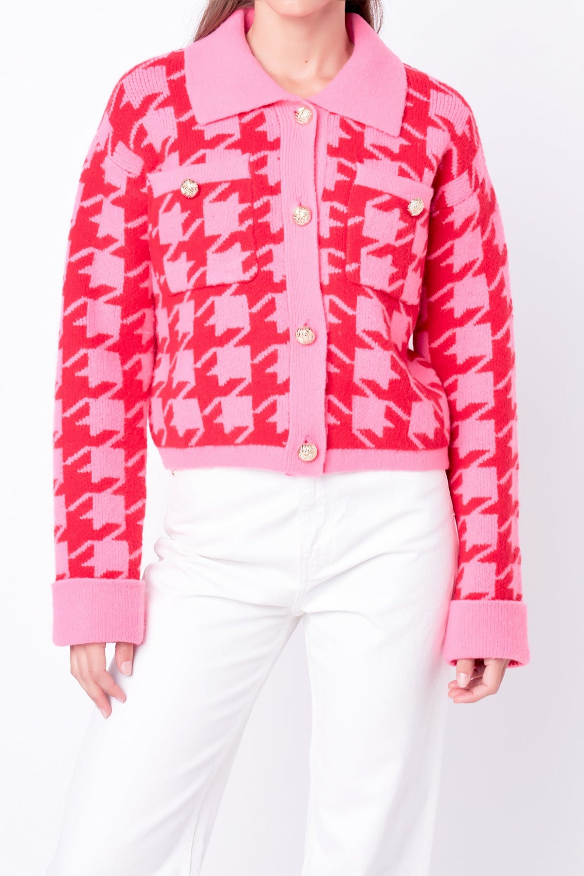 ENGLISH FACTORY - Houndstooth Collared Cardigan- Sale - SWEATERS & KNITS available at Objectrare