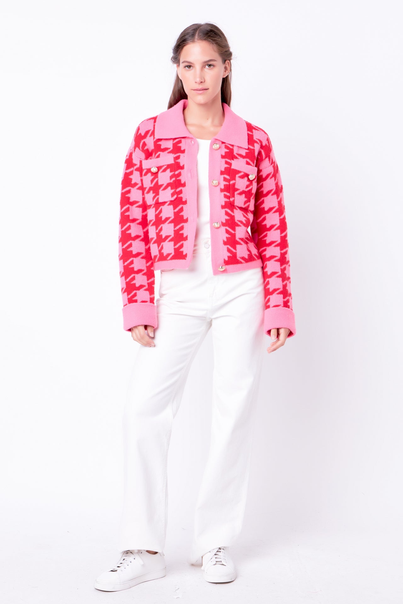 ENGLISH FACTORY - Houndstooth Collared Cardigan - JACKETS available at Objectrare