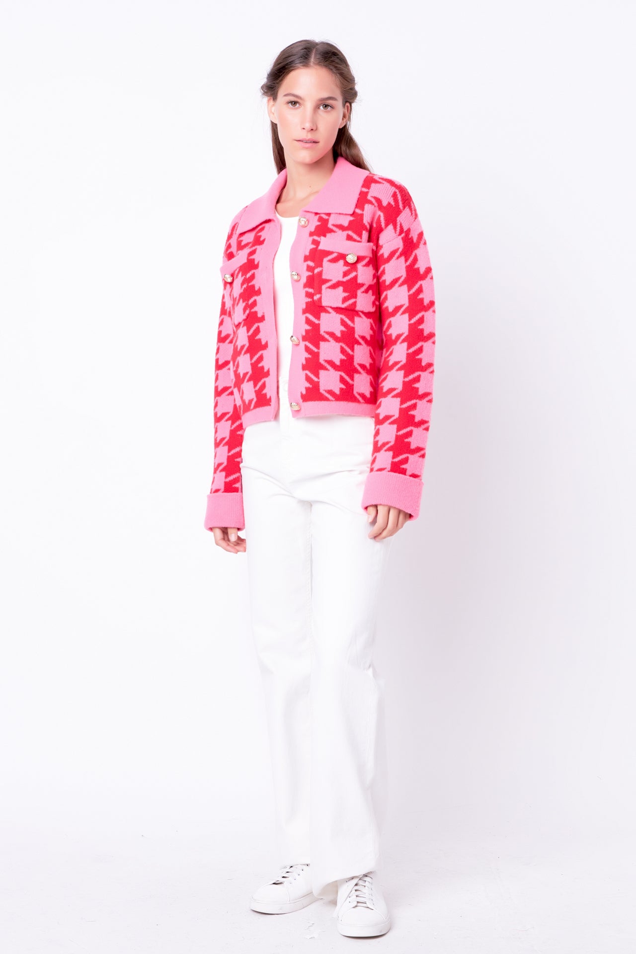 ENGLISH FACTORY - Houndstooth Collared Cardigan - JACKETS available at Objectrare