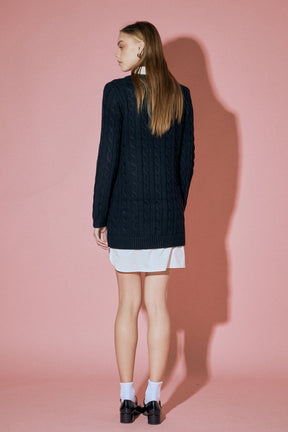 ENGLISH FACTORY - English Factory - Mixed Media Cable Knit V-Neck Drop Sweater Dress - SWEATERS & KNITS available at Objectrare