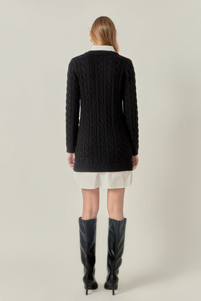 ENGLISH FACTORY - Mixed Media Cable Knit V-Neck Drop Sweater Dress - SWEATERS & KNITS available at Objectrare