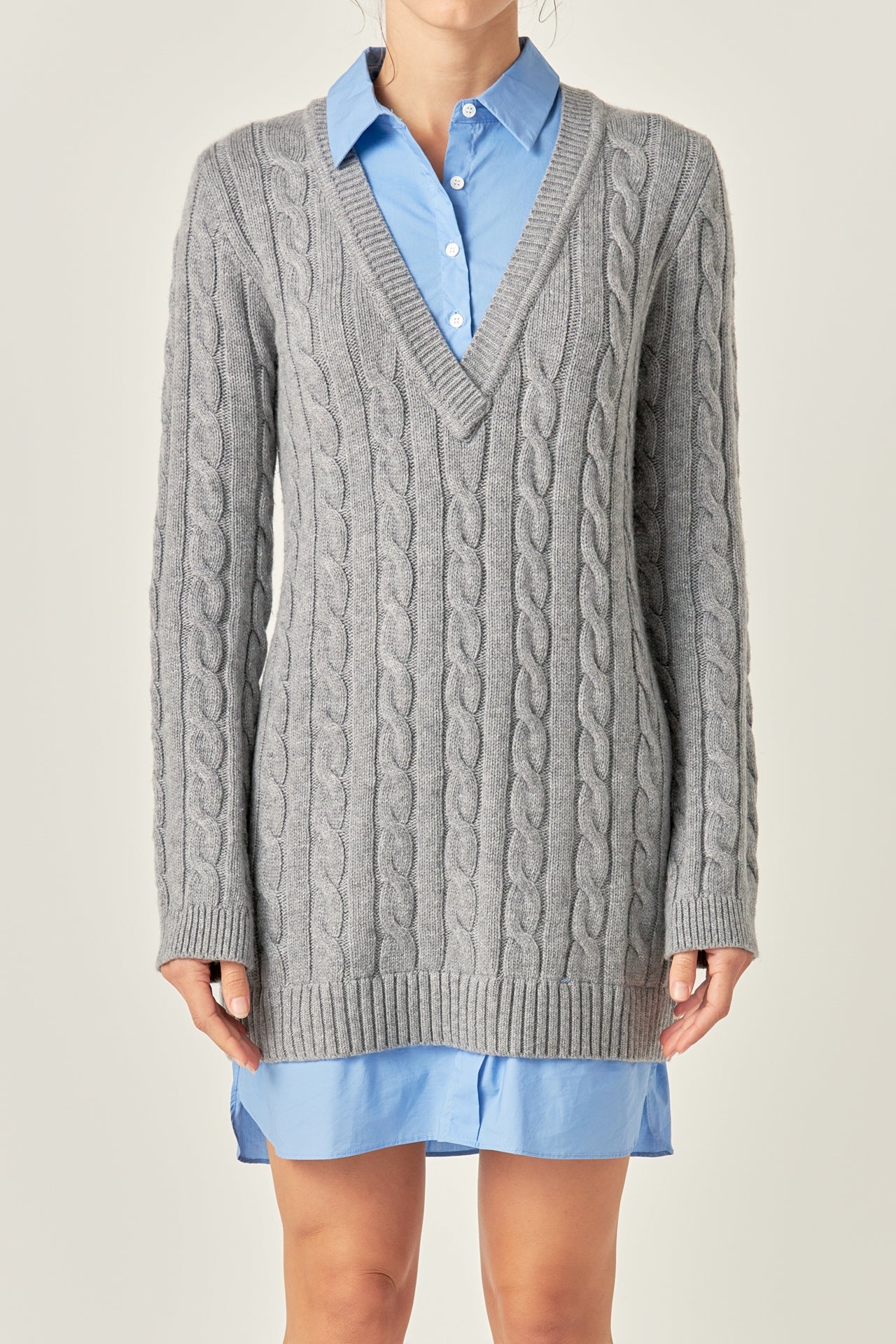 English Factory - Mixed Media Cable Knit Sweater Dress OATMEAL / L English Factory - Mixed Media Cable Knit Sweater Dress OATMEAL / L