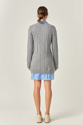 ENGLISH FACTORY - Mixed Media Cable Knit V-Neck Drop Sweater Dress - SWEATERS & KNITS available at Objectrare