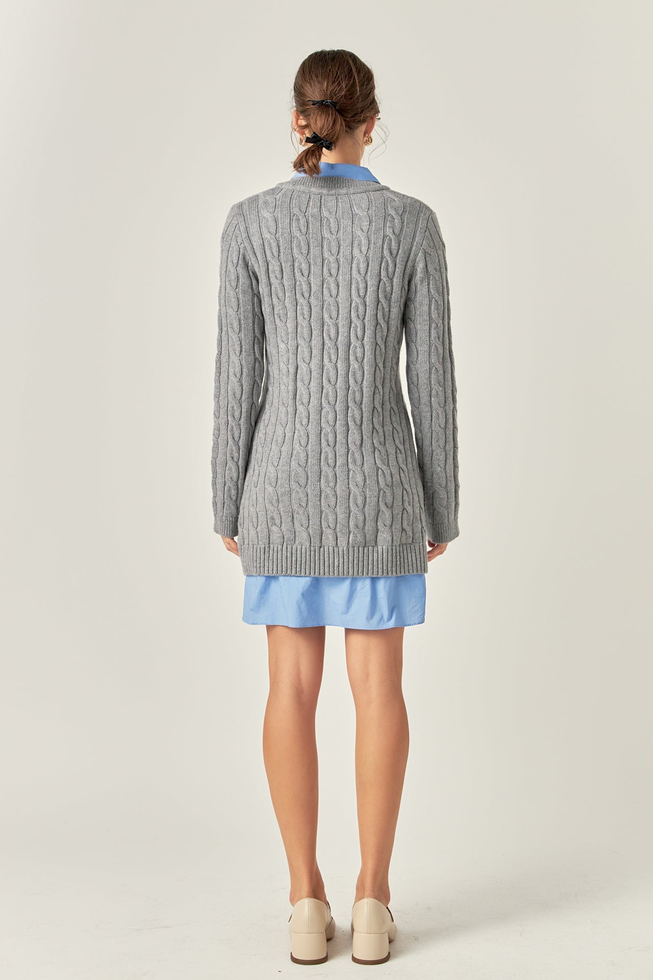 ENGLISH FACTORY - Mixed Media Cable Knit V-Neck Drop Sweater Dress - DRESSES available at Objectrare