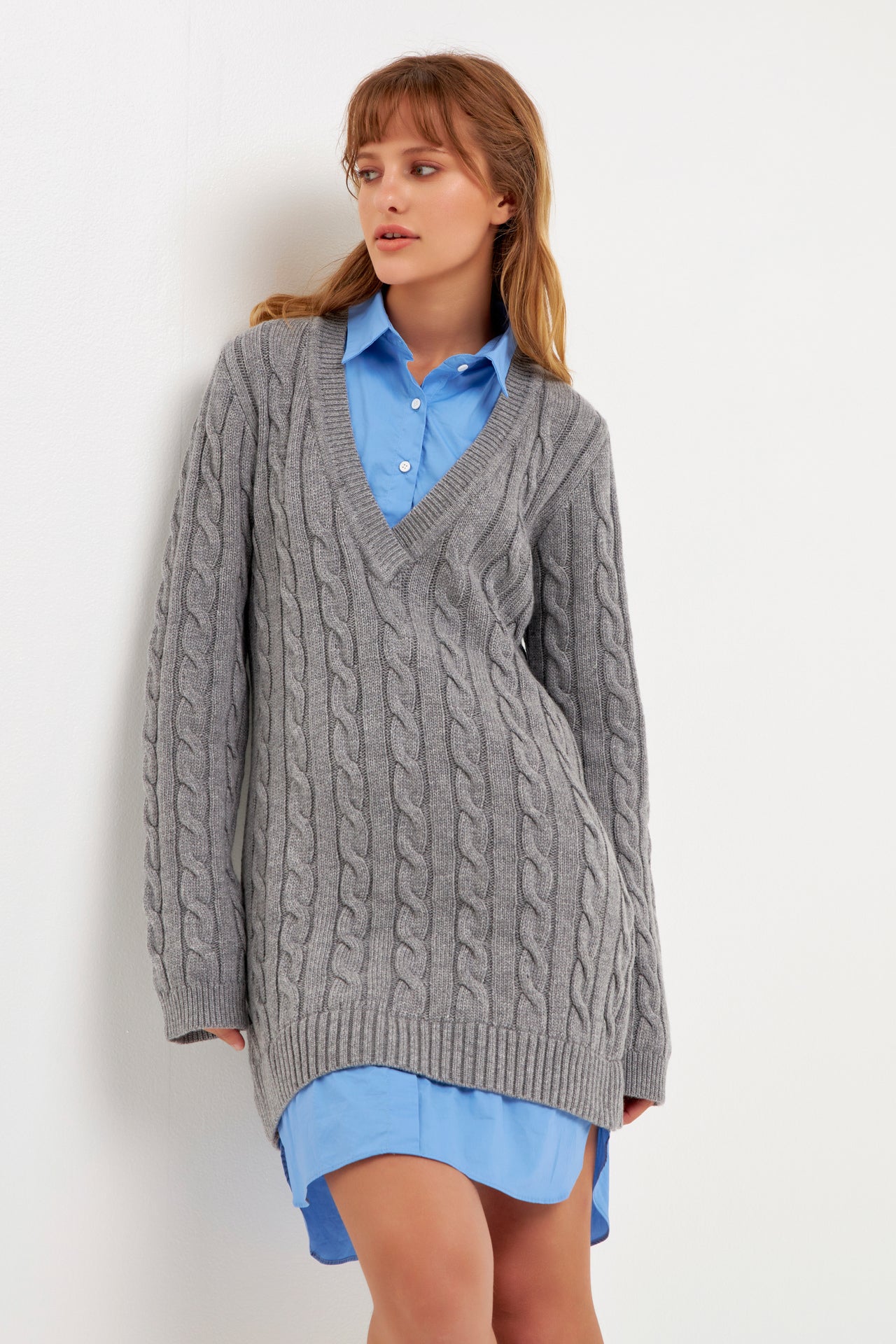 ENGLISH FACTORY - Mixed Media Cable Knit Sweater Dress - SWEATERS & KNITS available at Objectrare