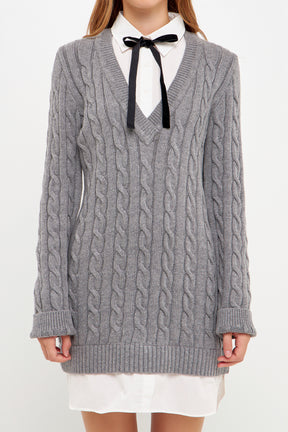 ENGLISH FACTORY - Mixed Media Cable Knit Sweater Dress - SWEATERS & KNITS available at Objectrare