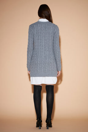 ENGLISH FACTORY - Mixed Media Cable Knit V-Neck Drop Sweater Dress - SWEATERS & KNITS available at Objectrare