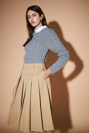 ENGLISH FACTORY - Mixed Media Cable Knit Sweater - SWEATERS & KNITS available at Objectrare