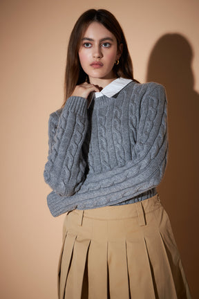 ENGLISH FACTORY - Mixed Media Cable Knit Sweater - SWEATERS & KNITS available at Objectrare