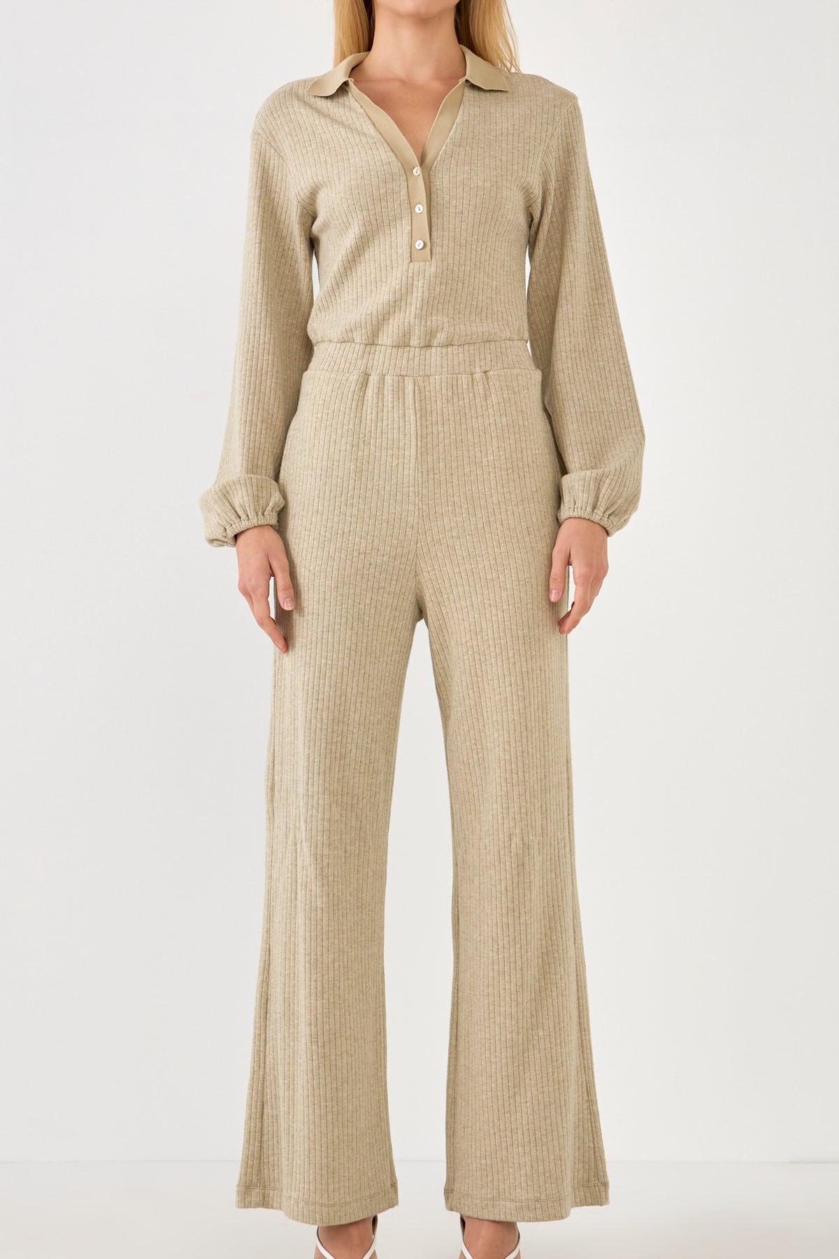 FREE THE ROSES - Collared Knit Jumpsuit - JUMPSUITS available at Objectrare