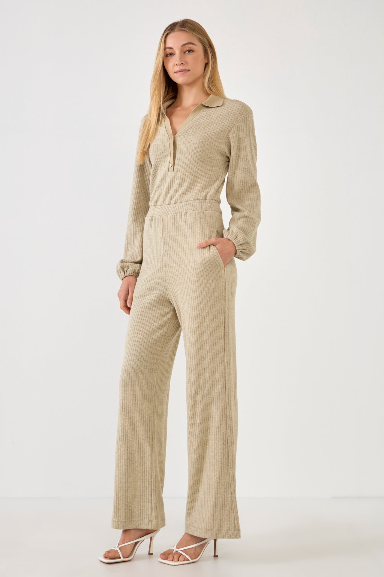 FREE THE ROSES - Collared Knit Jumpsuit - JUMPSUITS available at Objectrare