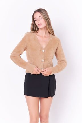 ENGLISH FACTORY - English Factory - Feathered Plush Heart Buttoned Cardigan - SWEATERS & KNITS available at Objectrare