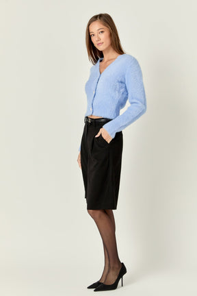 ENGLISH FACTORY - Feathered Plush Heart Buttoned Cropped Cardigan - SWEATERS & KNITS available at Objectrare