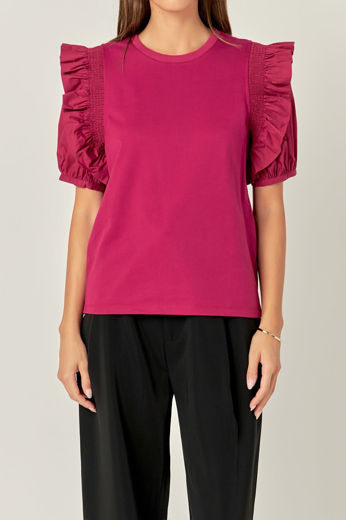 ENGLISH FACTORY - Ruffle Sleeve T-Shirt - TOPS available at Objectrare