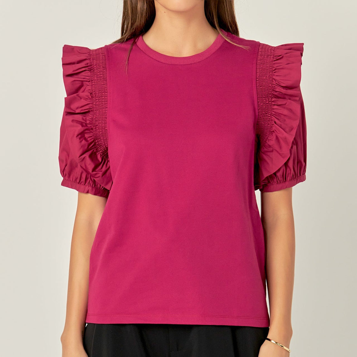 ENGLISH FACTORY - Ruffle Sleeve T-Shirt - TOPS available at Objectrare