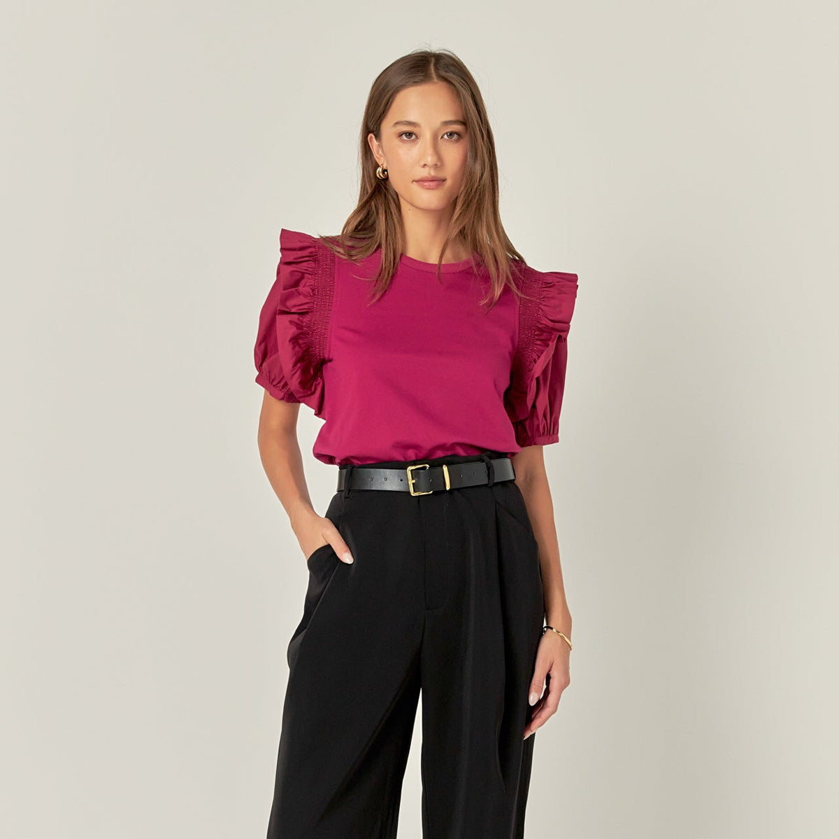 ENGLISH FACTORY - Ruffle Sleeve T-Shirt - TOPS available at Objectrare