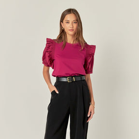 ENGLISH FACTORY - Ruffle Sleeve T-Shirt - TOPS available at Objectrare