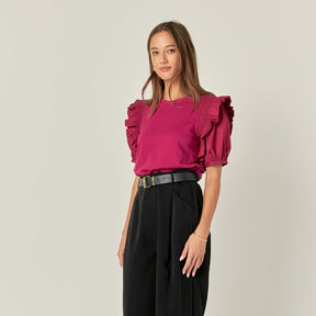 ENGLISH FACTORY - Ruffle Sleeve T-Shirt - TOPS available at Objectrare