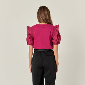 ENGLISH FACTORY - Ruffle Sleeve T-Shirt - TOPS available at Objectrare