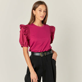 ENGLISH FACTORY - Ruffle Sleeve T-Shirt - TOPS available at Objectrare
