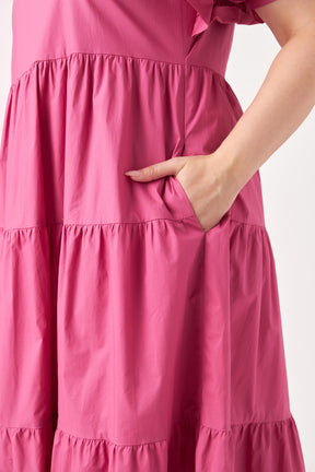 ENGLISH FACTORY - Square Neck Ruffle Smocked Detail Midi Dress - DRESSES available at Objectrare