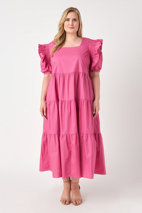 ENGLISH FACTORY - Square Neck Ruffle Smocked Detail Midi Dress - DRESSES available at Objectrare