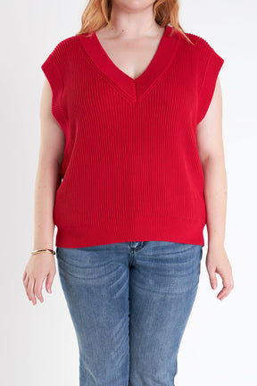 ENGLISH FACTORY - English Factory - Plus Size V-neck Knit Sweater Vest - SWEATERS & KNITS available at Objectrare