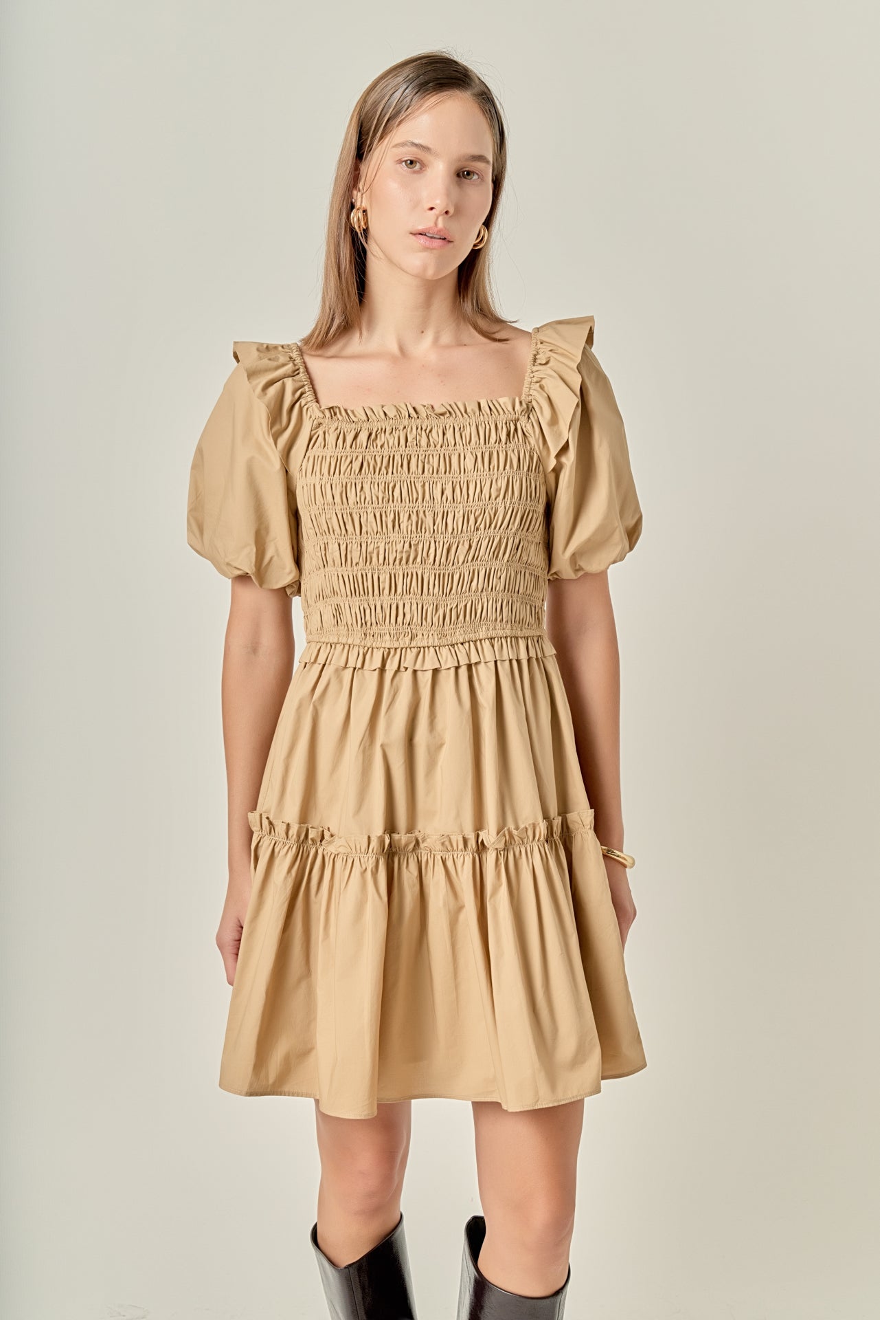 ENGLISH FACTORY - Poplin Smocked Puff Sleeve Mini Dress - DRESSES available at Objectrare
