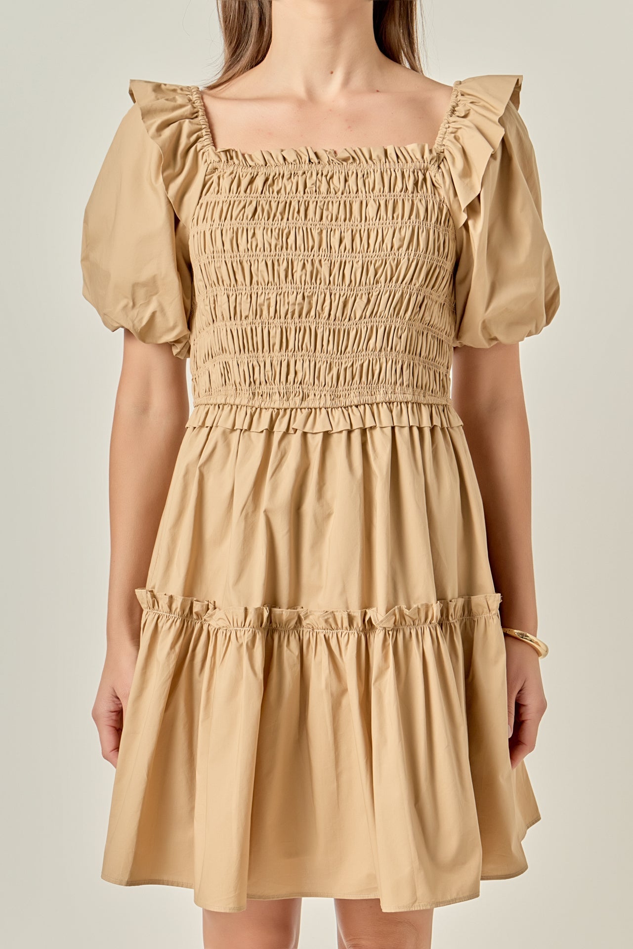 ENGLISH FACTORY - Poplin Smocked Puff Sleeve Mini Dress - DRESSES available at Objectrare