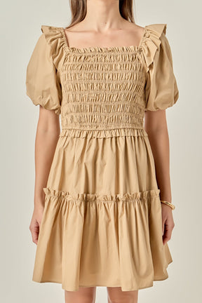 ENGLISH FACTORY - Poplin Smocked Puff Sleeve Mini Dress - DRESSES available at Objectrare